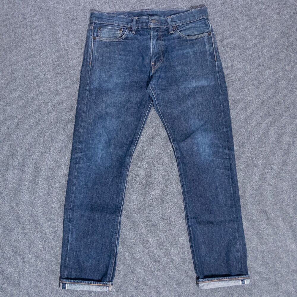 Levi’s 511 Selvedge Jeans Dark Wash Blue Slim Straight Leg Men's 34x32 Whiskers